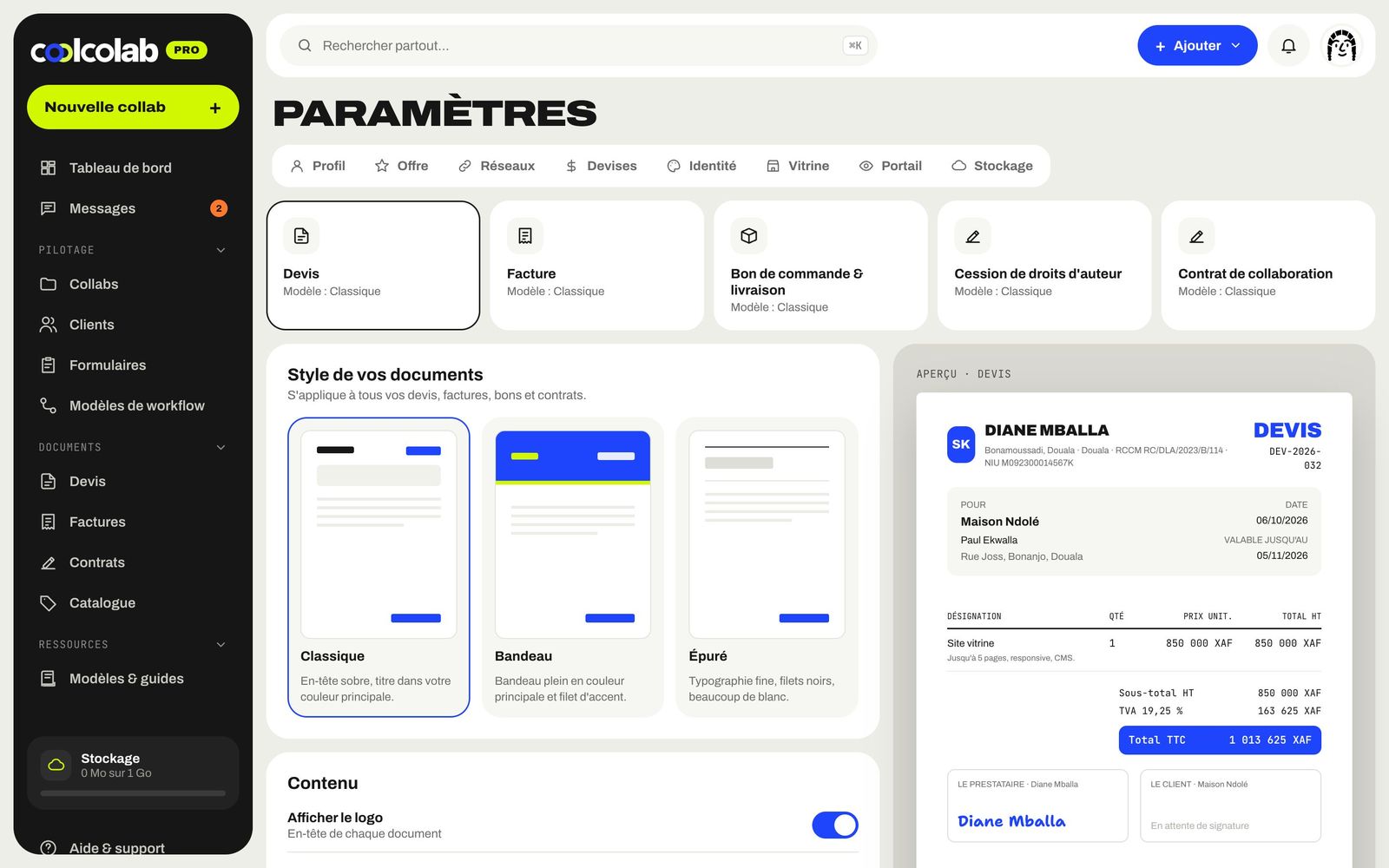 Modèles de documents juridiques dans Coolcolab