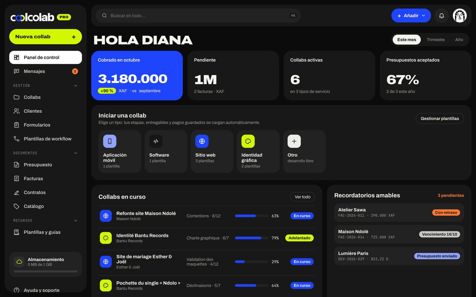Panel en modo noche