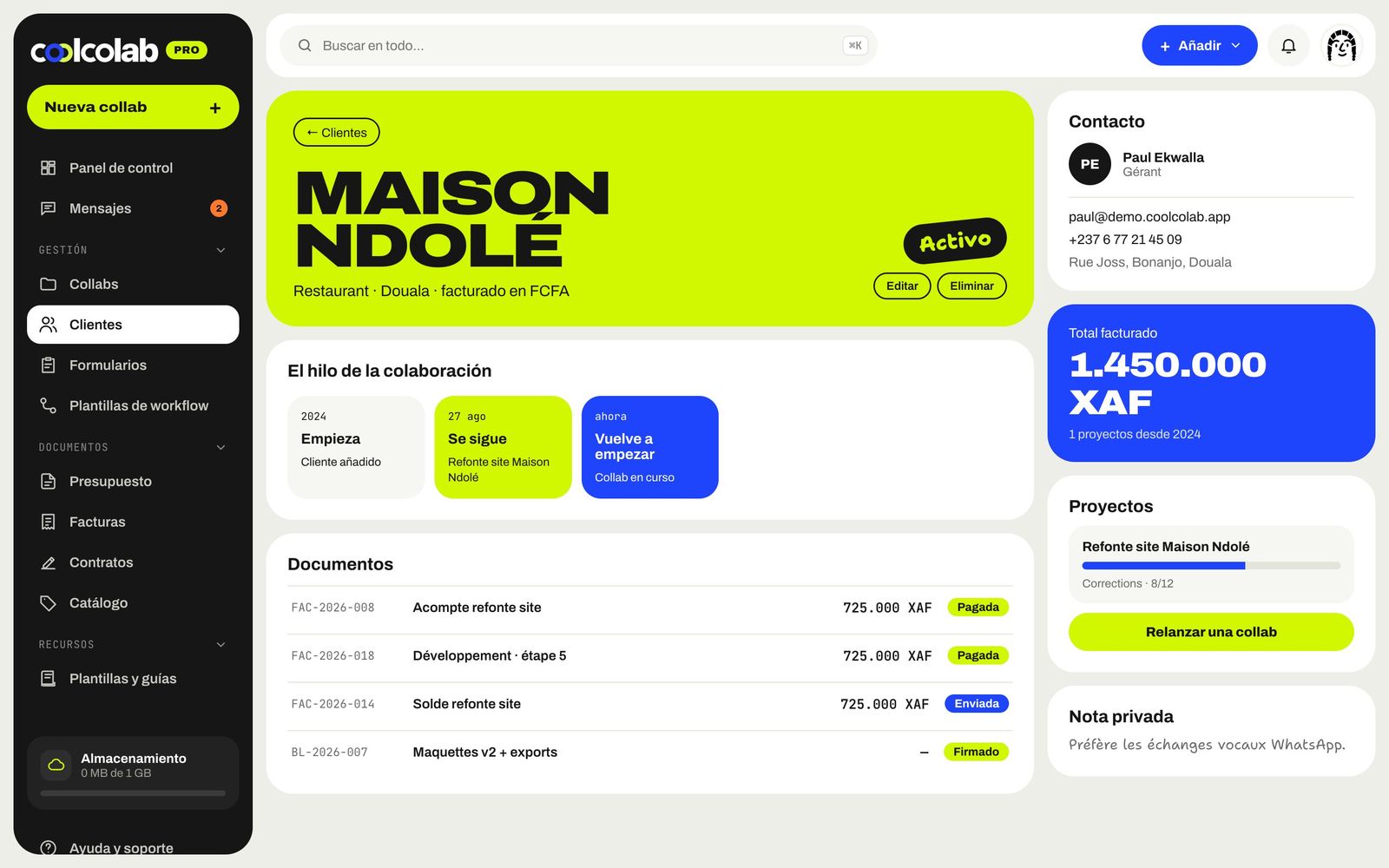 Ficha del cliente Maison Ndolé
