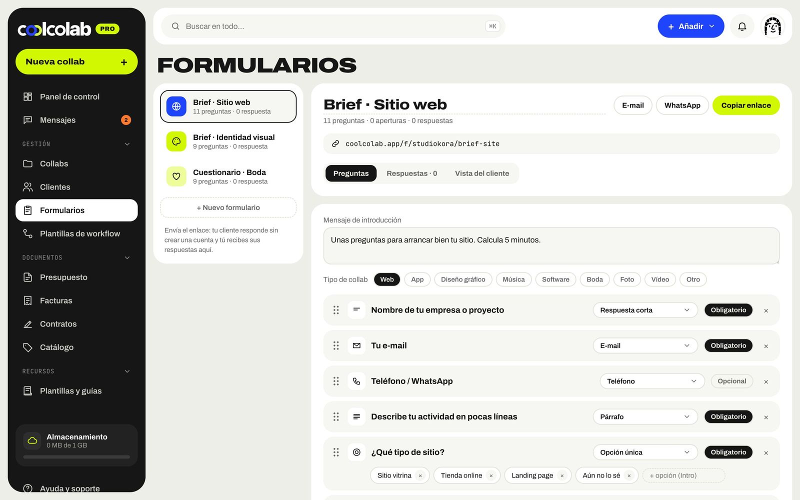 Formularios de brief