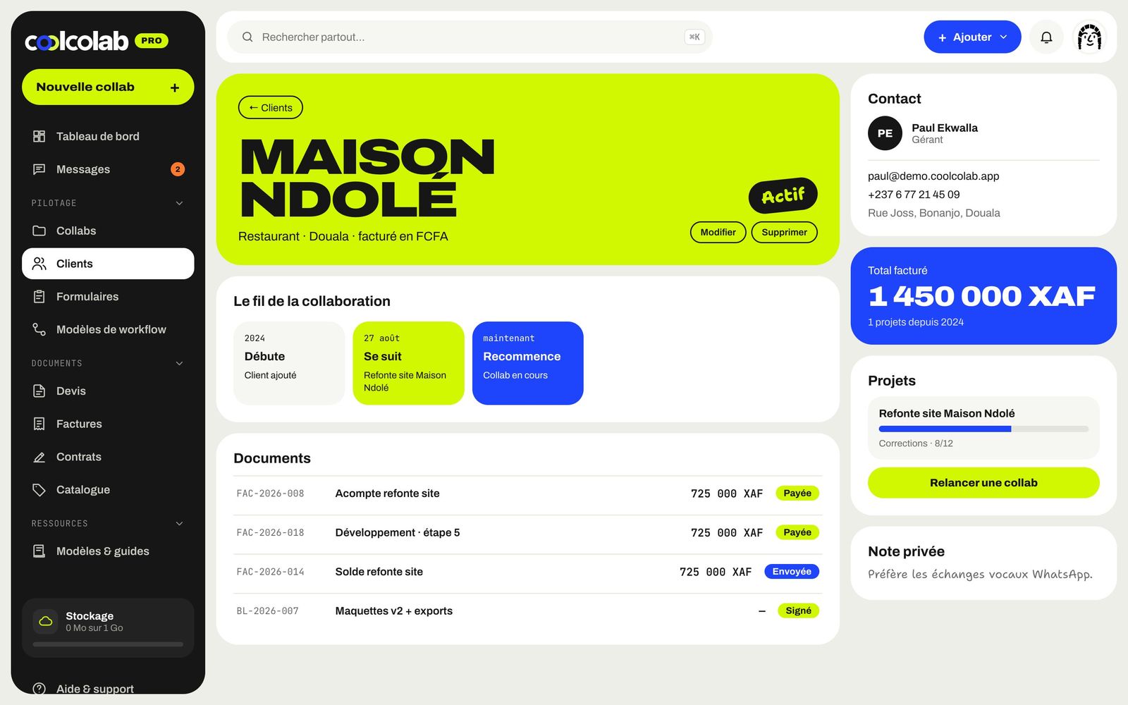 Fiche client Maison Ndolé