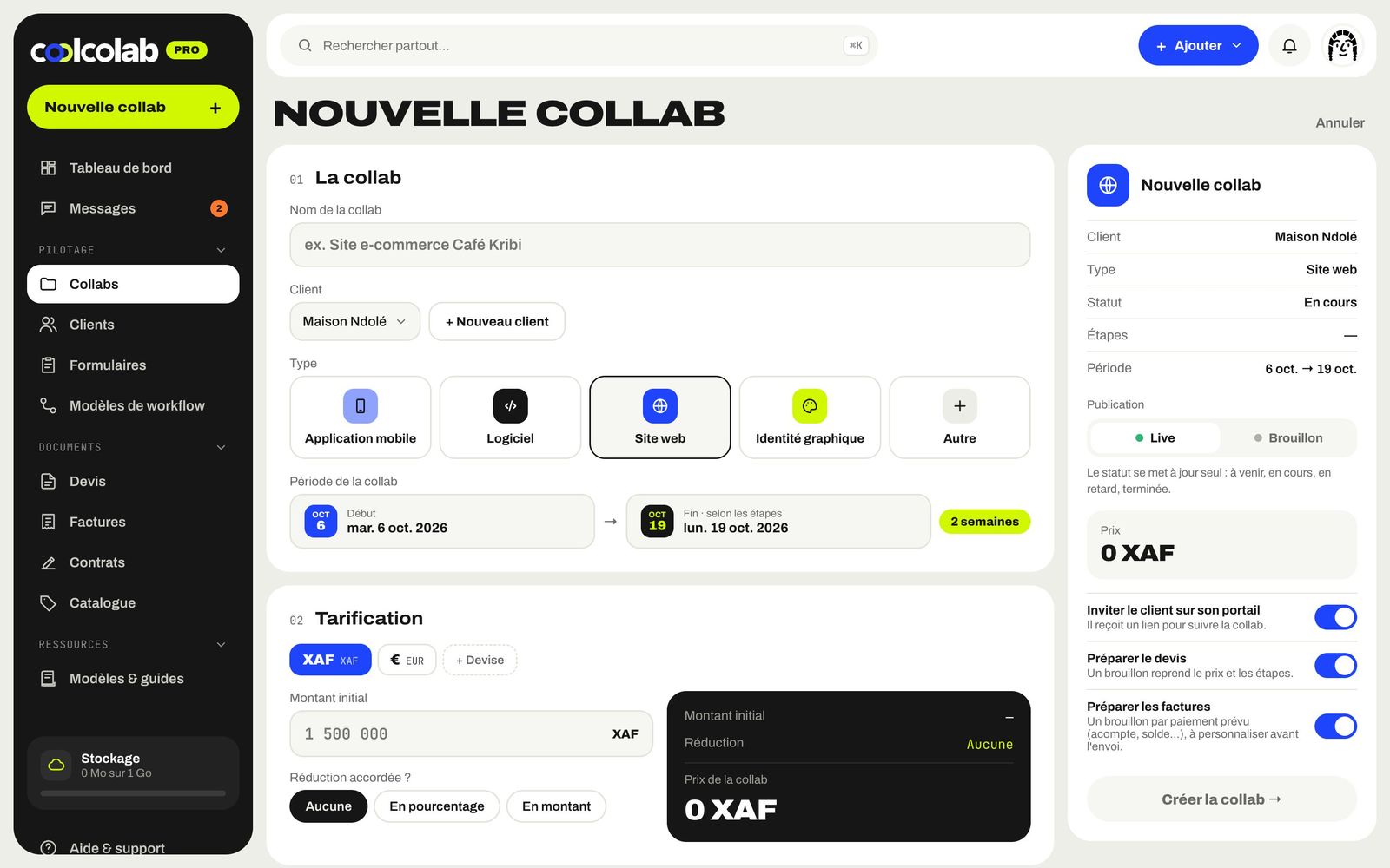Création d'une nouvelle collab